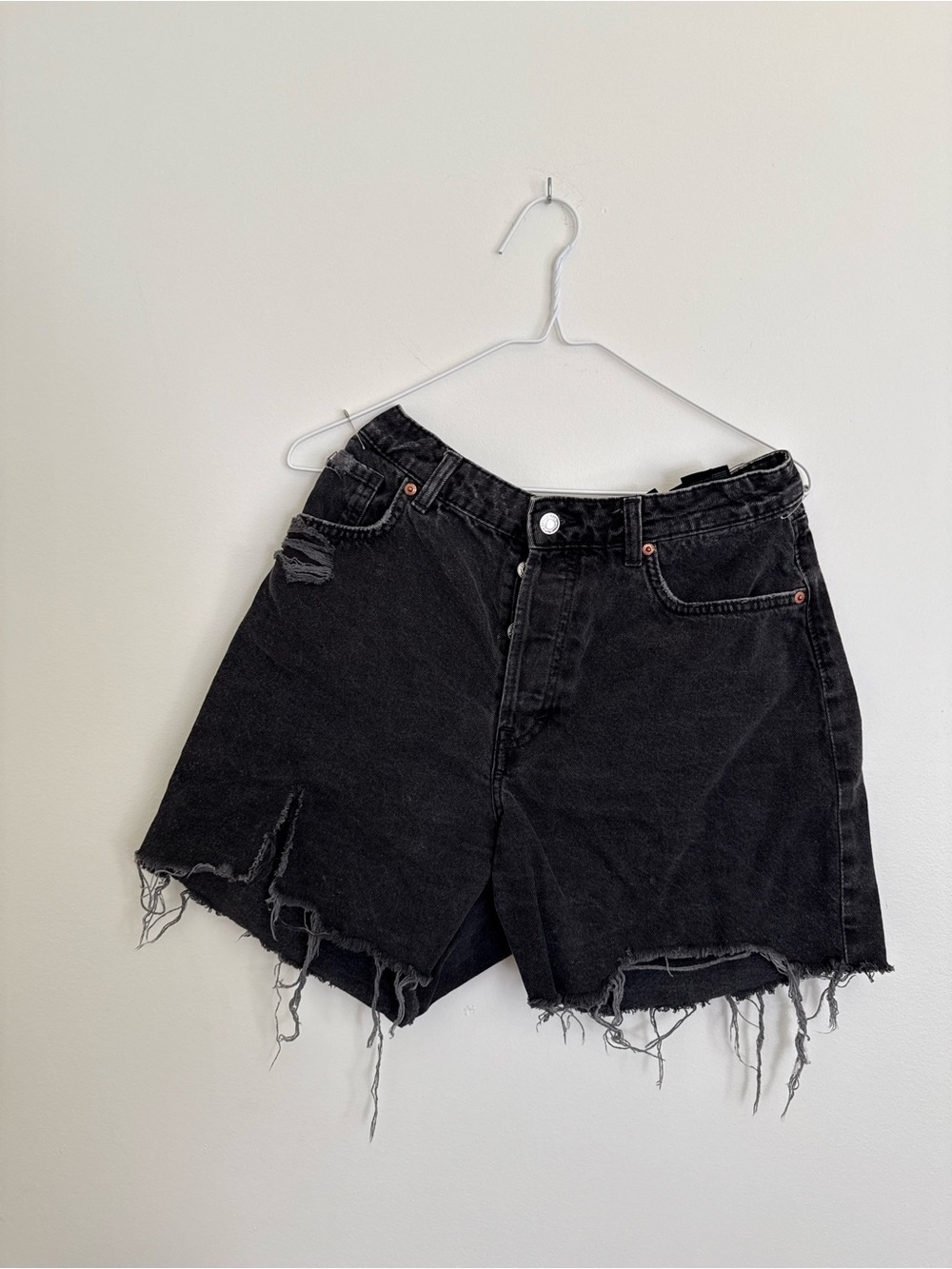 H&M Black Distressed Cutoff Denim Shorts